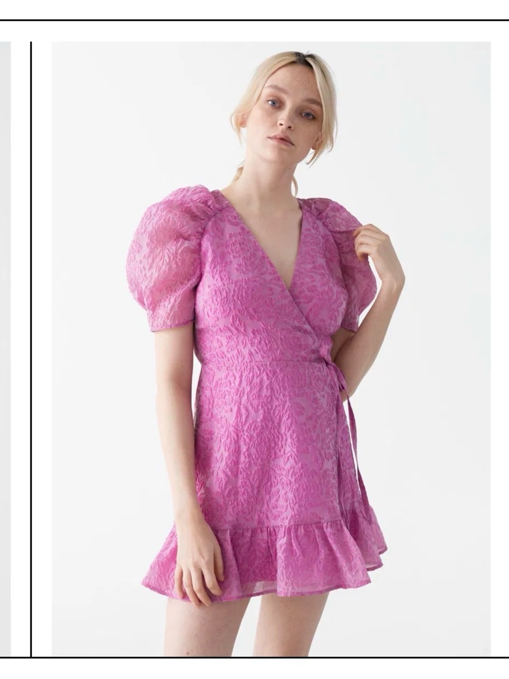NWT & Other Stories Pink Jacquard Puff Sleeve Mini Dress US 8